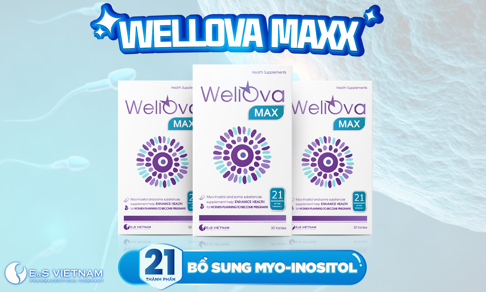 Viên uống bổ trứng WellOva Max bổ sung 21 hoạt chất giúp tăng chất lượng trứng
