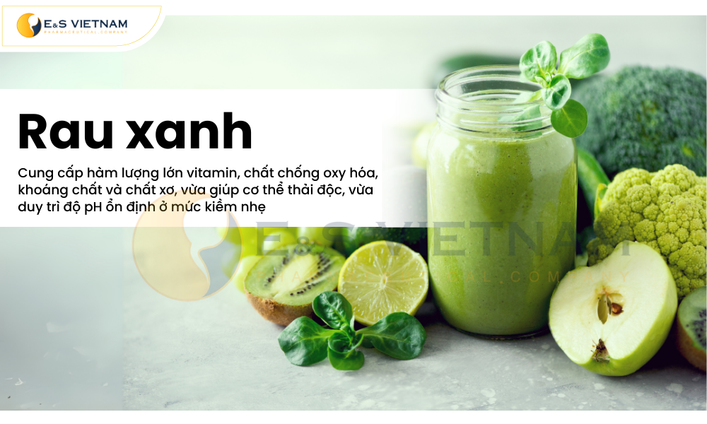 Thực đơn giàu chất xơ và vitamin, khoáng chất từ rau xanh hỗ trợ tạo môi trường kiềm