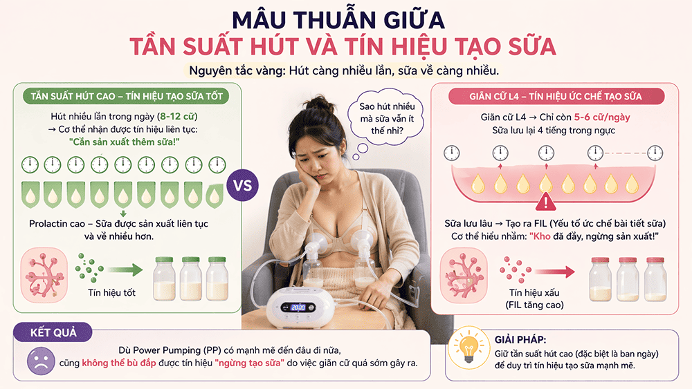 3 Lý do mà giãn cữ sang L4 theo phương pháp power pumping mà sữa không tăng